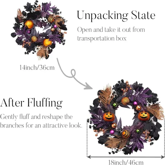 Pre-Lit Jack-o'-Lantern Pumpkin Wreath Halloween Decorations {4}