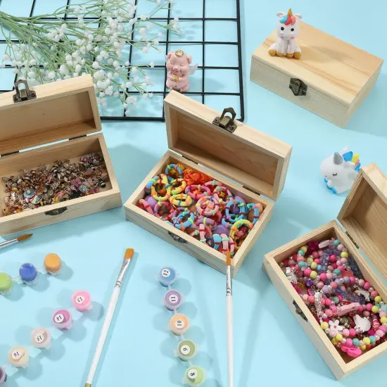 Unfinished Small Wooden Jewelry Storage Box With Hinged Lid - 12 Pack, 6 x 3.8 x 2 Inch - DIY Craft Keepsake for Kids, Gift, Home Decor, Treasure Chest {4}