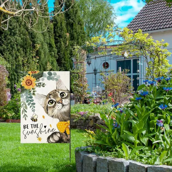 Summer Cat Garden Flag for Outside 12x18 Double Sided,Be The Sunshine Cat with Sunflowers Small Yard Flags,Spring Seasonal Decor for Farmhouse Holiday Outdoor {3}