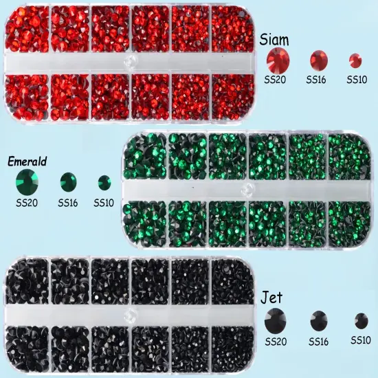 4500pcs+ Flatback Glass Hotfix Iron On Rhinestones Crystal for DIY Making with 1 Tweezer & 1 Picking Pen for Shoe, Cloth, Face Art, Bag, Manicure (3-Sizes,3-Colors, X'Mas Color Series) {6}