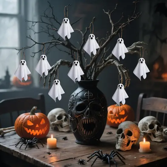 16 Pcs Halloween Hanging Ghosts Decoration, 3.5" x 3" Outdoor Small Ghosts Tree Ornaments {4}