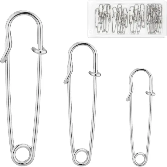 48 Pcs Heavy Duty Safety Pins Assorted Sizes 2'', 2.8'', 3'', Large Safety Pins, Pack of 48 Strong, Sturdy Bulk Pins, for Clothes, Blankets, Crafts, Kilts, Stainless Steel Wire Extra Sturdy {1}