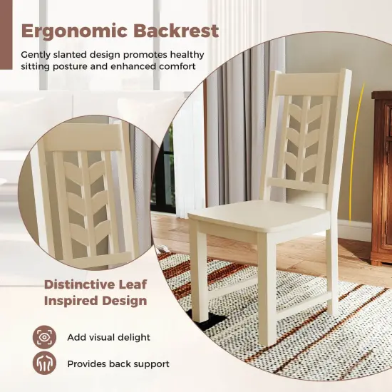 Costway Dining Chair Set of 2/4 with Rubber Wood Frame & Leaf-shape High Back for Kitchen Brown/Black/Cream White {6}