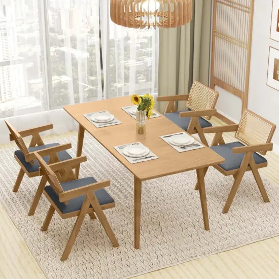 Costway Set of 2/4 Rattan Accent Chairs Fabric Dining Chairs Modern Living Room Chairs Gray {9}