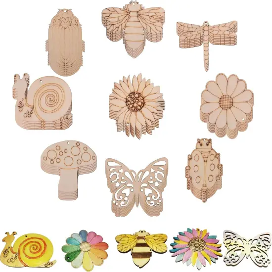 90PCS Unfinished Blank Wooden Cutouts Craft {1}
