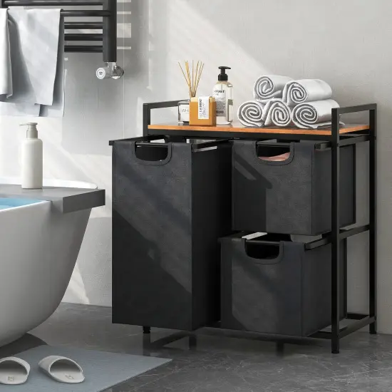 Laundry Basket Organizer with 3 Removable Bags and Storage Shelf {1}