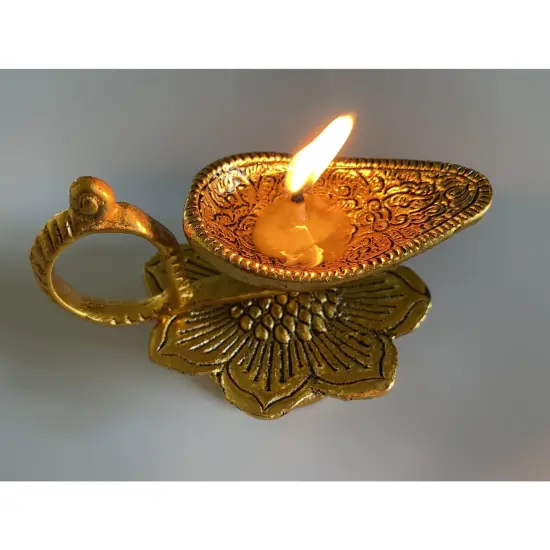 Lotus Brass Finish Diya Deepam Vilakku Samai Oil Lamps for Home Pooja Room Diwali Decor Mandir Temple Akhand Diya Indian Traditional Hindu Puja Religious Deepawali Housewarming Return Gifts {7}