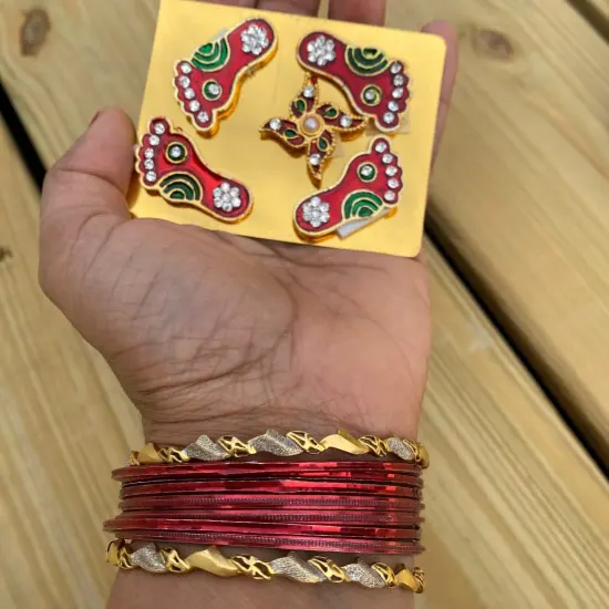 Metallic Lakshmi Charan Paduka 2 Pairs Feet with 1 Swastik Laxmi Padhuka Good Luck Footsteps Shubh Labh Rangoli Sticker for Door Entrance Home Temple Diwali Decoration Vara Lakshmi Pagla {4}