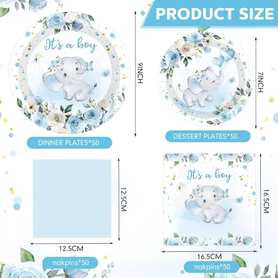 200-Piece Elephant Baby Shower Tableware Set &ndash; Serves 50 Guests (Boy) {2}