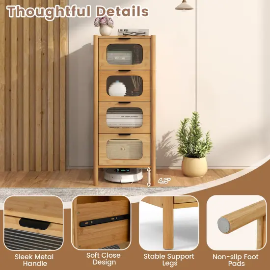 Natural Wicker Storage Cabinet with Tempered Glass Drawers and Soft-Close Slides {5}