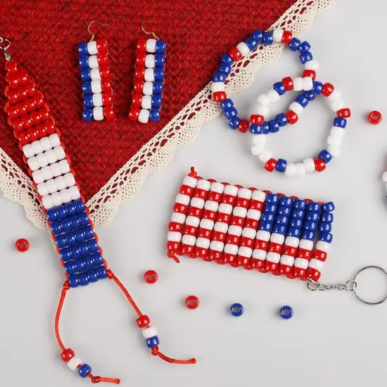 1200Pcs 6x9mm Red White and Blue Pony Beads {2}