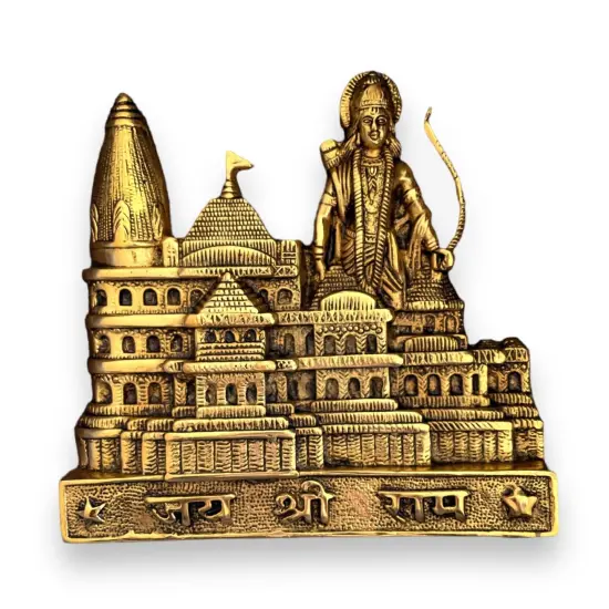 Ram Mandir Ayodhya Model Shree Ram Janmbhumi Alloy Metal Ayodhya Temple Ram Darbar Indian Pooja Home Decor Housewarming Religious Gifts (size-8’) Golden {1}