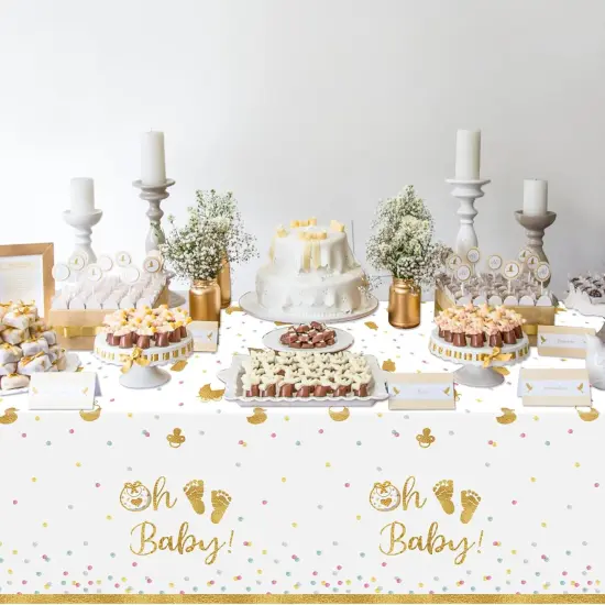 3 Packs Gold & White Baby Shower Tablecloths {5}