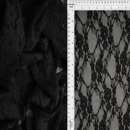 1 Yard Floral Lace Fabric, 58/60&Prime; Wide Nylon Spandex Blend BLACK {1}