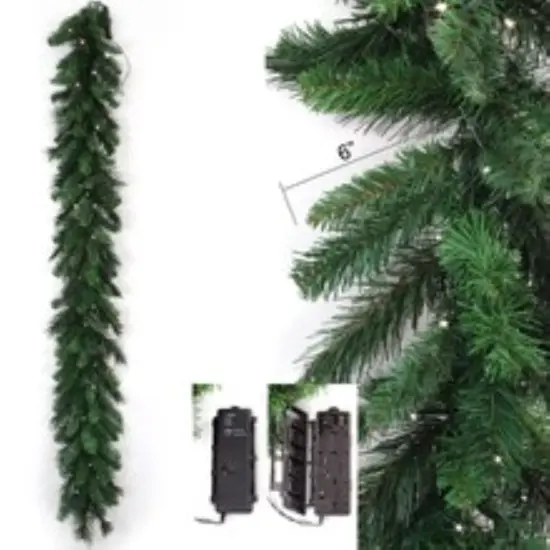 6PC Pre-Lit Christmas Garland 6' Artificial Pine - 120 Tips, 12" Wide with 75 Battery-Powered LED Lights Set of 6 {4}