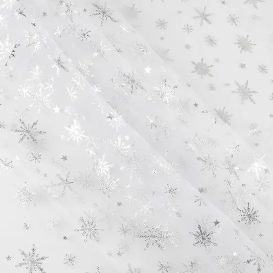 Sheer Snowflake Organza Fabric White Foil Fabric Table Cover {2}