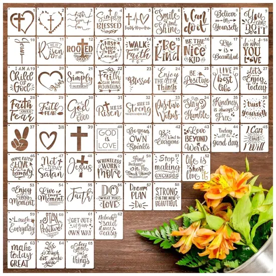 Small Stencils for Painting on Wood Reusable, 3 Inch Reusable Stencil for Craft Ornament Paint Template Stencils for Wall Card Rock Wood Signs Coasters Canvas Home Decor (Bible Words) {2}