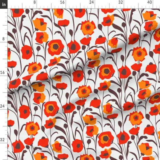 Various Fabrics by the Yard or Fat Quarter Poppies Flowers Floral Summer Retro Nostalgia Red Orange Brown White Custom Printed Fabric by Spoonflower {1}