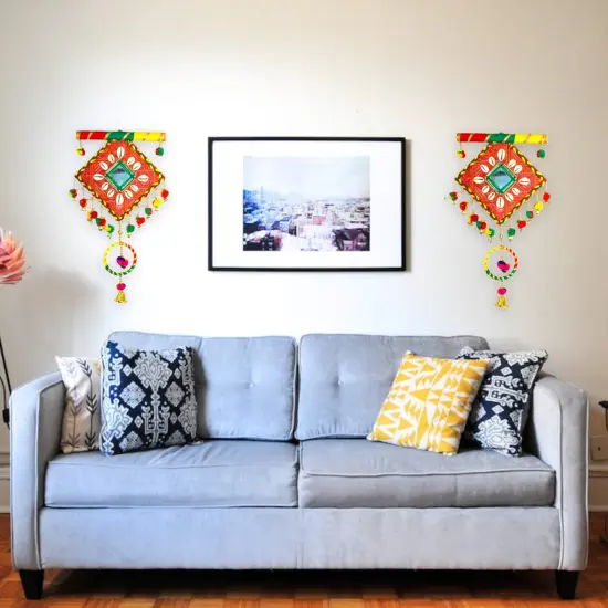 Wooden Rajasthani Wall Hanging Tapestry Decor for Bedroom Living Room Home Indian Ethnic Wall Decor Housewarming Gifts Diwali Decoration Wall Art Ornament {1}