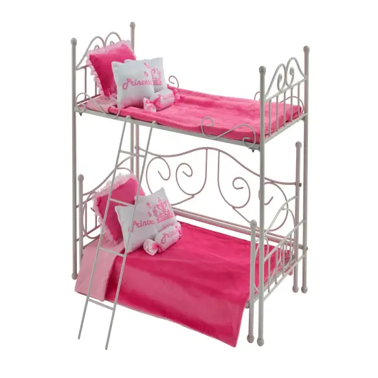 Badger Basket Scrollwork Metal Doll Loft Bed with Daybed and Bedding - White/Pink {1}