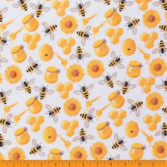 Mook Fabrics Double Faced Quilted Cotton Fabric [43 in. Wide] - By The Yard Bee Time Gold/White {2}