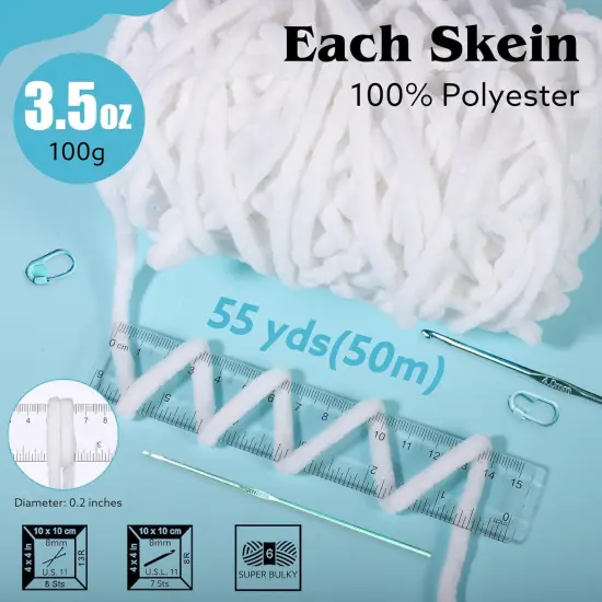 330 Yards - 6 Pack Chenille Fluffy Yarn(White) {3}