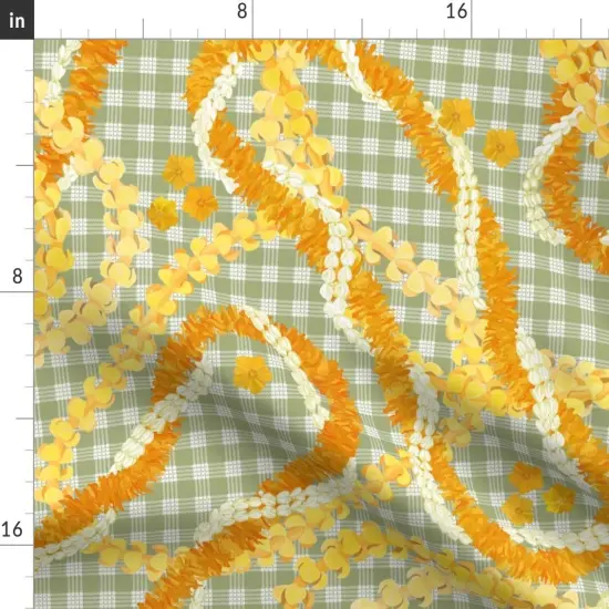 Various Fabrics by the Yard or Fat Quarter Hawaii Palaka Lei Floral Green Yellow Orange Sage Aloha Traditional Hawaiian Custom Printed Fabric by Spoonflower {2}