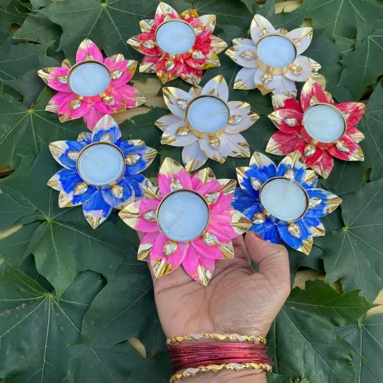 Lotus Tealight Candle Holder Festival of Light Decorative T-light Holder for Diwali Christmas Hanukkah Thanksgiving Gift Floral Candle Holder for Centerpiece Dining Table Home Decor {2}