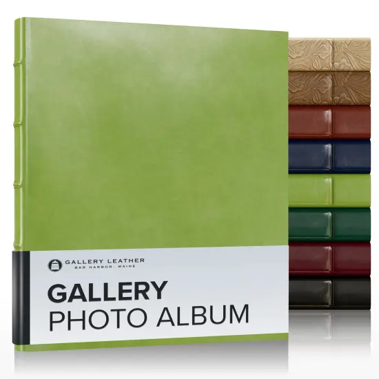 Gallery Leather Photo Album 4x6-3 Ring Binder Photo Album, 60 Pages for 120 Photos, Fillable, Can Fit 8x10 and 5x7 Photos, Handcrafted - 11.75 x 10.5 " Acadia Lime {1}