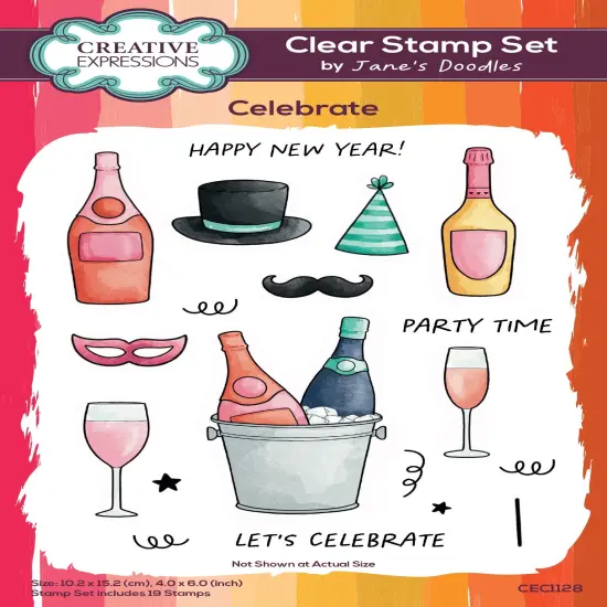 Creative Expressions Jane's Doodles Clear Stamp 4"X6"-Celebrate {1}