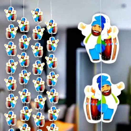 4ct Happy Lohri Hanging Decoration Strings Mini Paper Frill Wall Hanging Indian Harvest Festival Lohri Gifting Dancing Punjabi Party Celebration - Lohri Decor for Home Office {1}