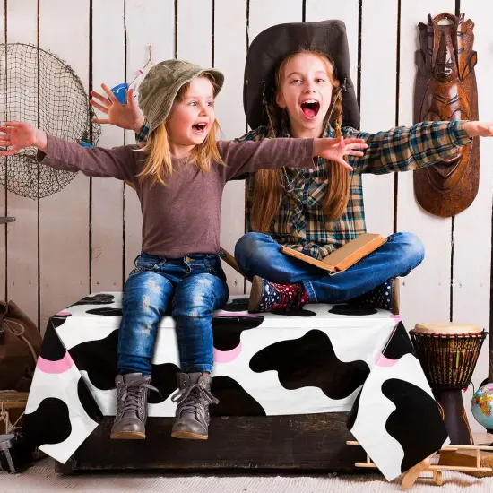 3 Pcs Pink Cowgirl Cow Print Table Cover {5}
