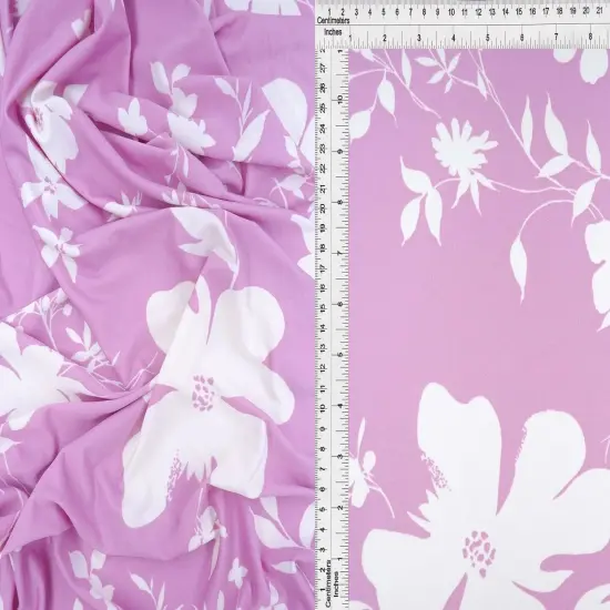 DTY Floral Print Fabric Soft Lightweight & Flowy Stretch Knit, 58/60" Wide PINK {6}