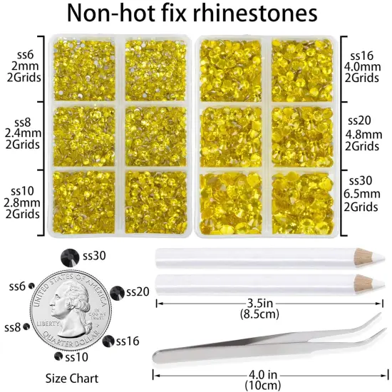 6000 Pieces Citrine Non Hotfix Rhinestones 6 Sizes Round Crystal {2}