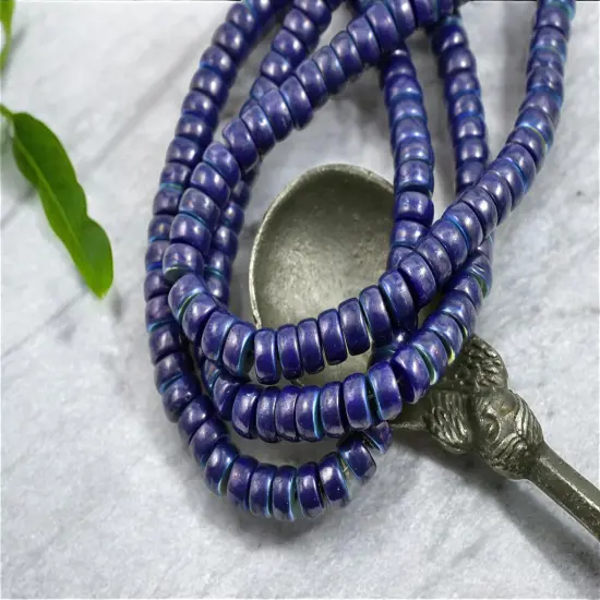 *50* 6x3mm Blue Picasso Washed Opaque Indigo AB Heishi Beads {2}