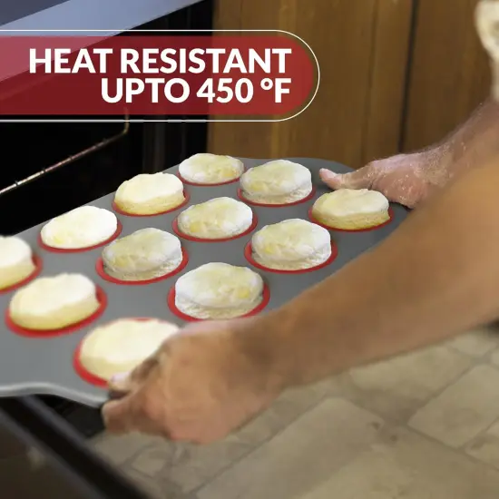 Non-Stick 12 Cup Silicone Muffin Pan With Steel Frame - BPA Free, Non-Toxic, Anti-Warp, Durable & Easy to Pop Silicone Muffin Tin - Perfect Cupcake Pan {4}