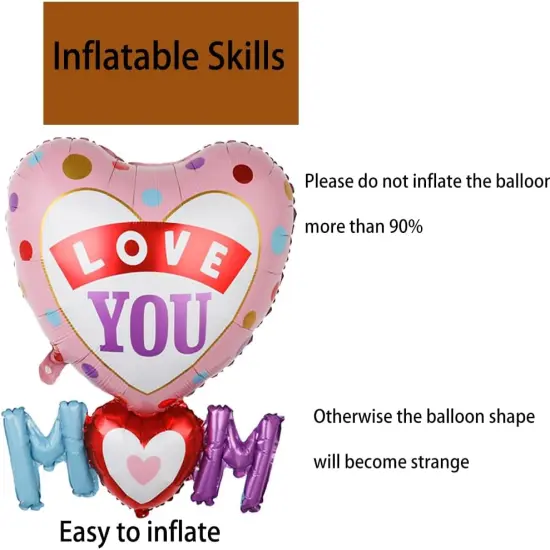 Love You Mom Balloons Mother's Day Balloons Mom Heart Foil Balloons for Mother's Day Themed Party Happy Mother's Day Party Supplies Decorations Party Sets-3 PCS {4}