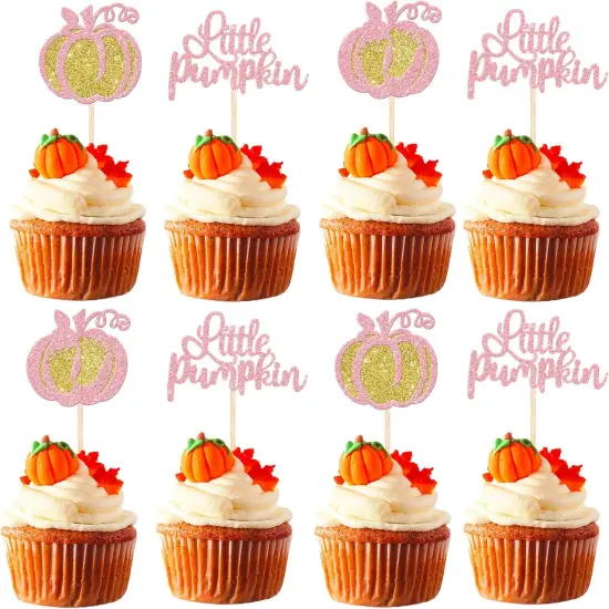 24 Pack Little Pumpkin Cupcake Toppers Glitter Little Baby Pumpkin Cupcake {1}