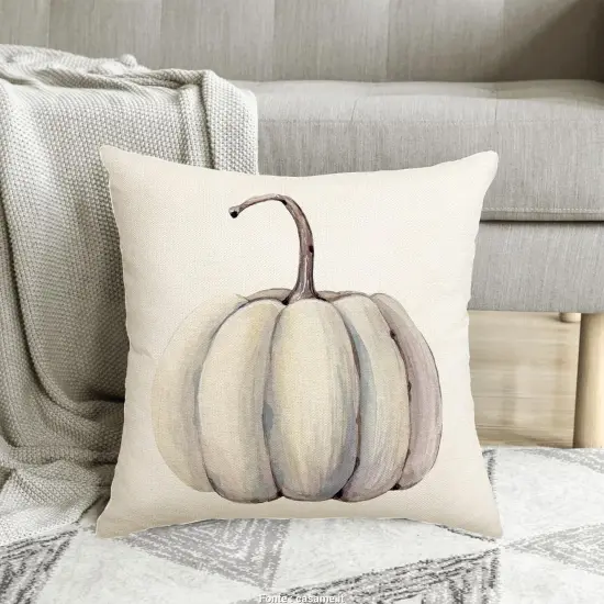 Set Of 2 Fall Decorations White Pumpkin Throw Pillow Covers 20x20 {3}
