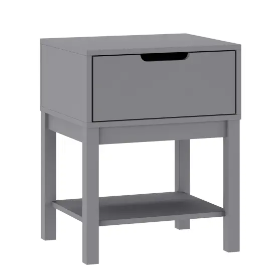 Emma and Oliver Samuel Kids Single-Drawer Night Stand with Solid Wood Frame, Side Table for Kids Bedroom with Open Shelf Gray {2}