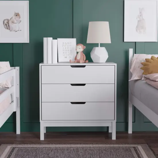 Emma and Oliver Samuel Kids Triple-Drawer Dresser with Solid Wood Frame, Chest of Drawers for Kids Bedroom White {1}