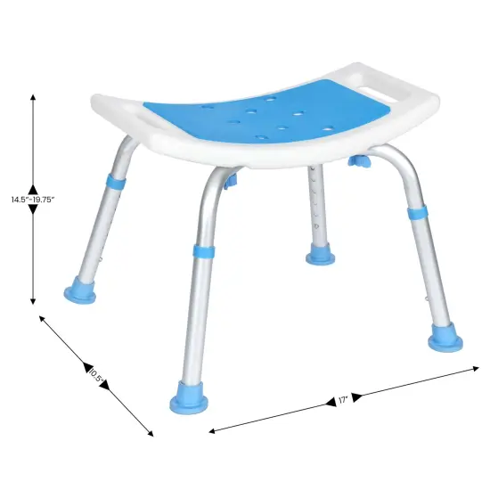 Emma and Oliver Ramsey Shower Stool with 6 Adjustable Height Settings, Padded Seat and Non-Slip Feet White and Blue {4}