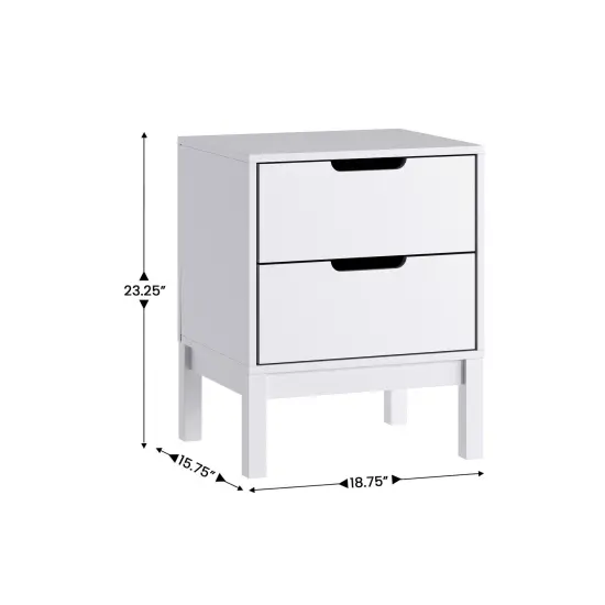 Emma and Oliver Samuel Kids Double-Drawer Night Stand with Solid Wood Frame, Side Table for Kids Bedroom White {4}