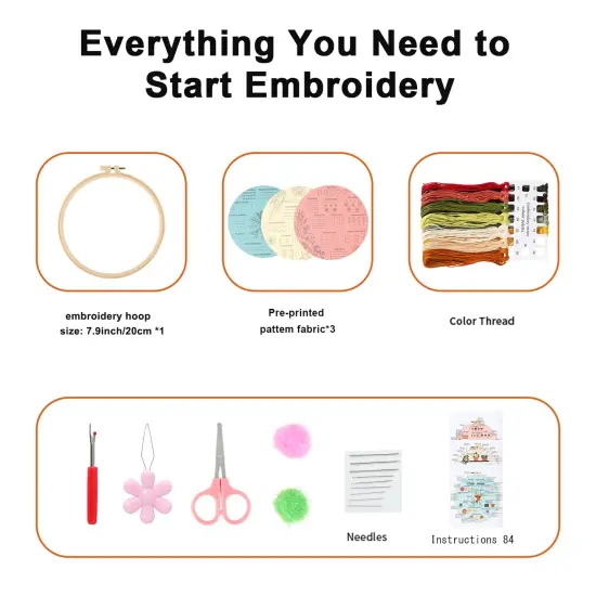 JOINRUN Embroidery Starter Kit for Beginner DIY: 3 Sets Adults Cross Stitch Kit, for Craft Lover Learn Hand Stitch, Includes Stamped Pattern,Hoop, Easy to Follow Instruction and Video {2}