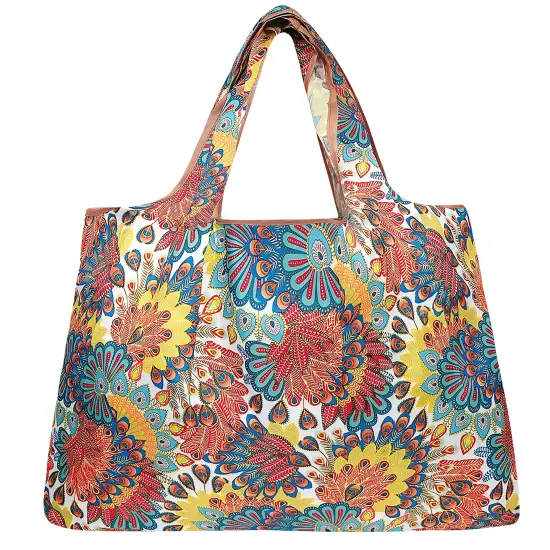 Wrapables Large Foldable Tote Nylon Reusable Grocery Bags, 6 Pack, Exotic Feathers {4}