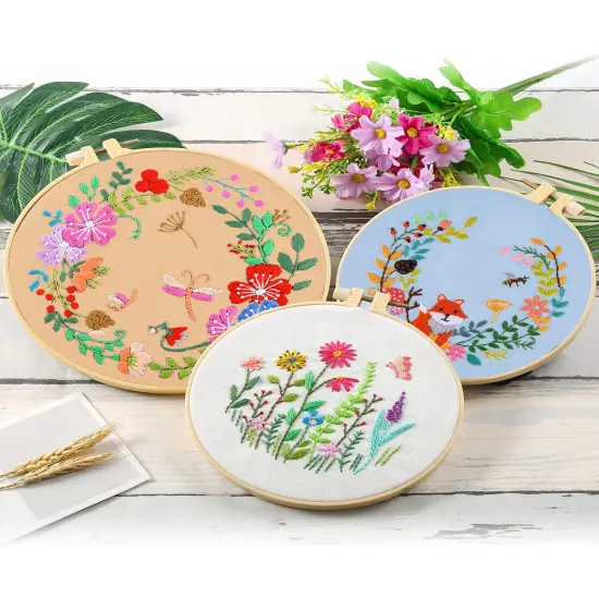 10 Pieces Embroidery Fabric, Including 10 Colors Embroidery Cotton Fabric, 5 Colors Water-Soluble Pens, 7.9 by 7.9 Inch {4}