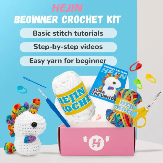 Crochet Kit for Beginners, Unicorn Crochet Kits for Kids and Adults Include Rainbow Yarn, Videos Tutorials, Eyes, and Crochet Hook - Crochet Animal Kit, Beginner Crochet Kit - Gift for Birthdays {2}