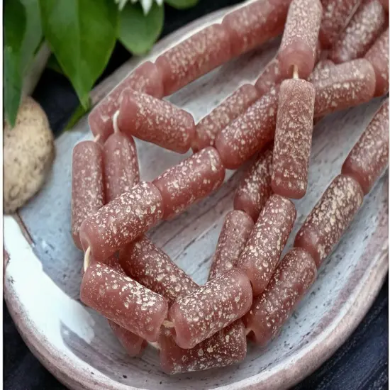 10x25mm Matte Mauve Pink Pompeii Tube Beads (18" Strand) - Indonesian Glass Beads {3}