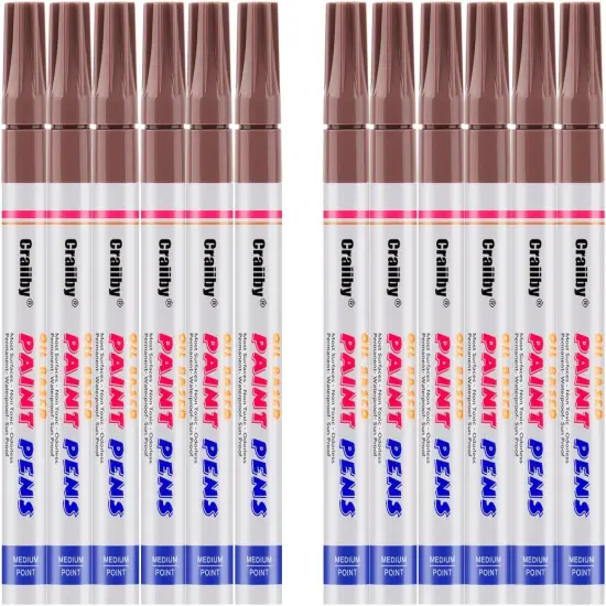 Brown Paint Markers, 12 Pack Oil-Based Waterproof Quick Dry Permanent Paint Pen Set for Rocks Painting, Wood, Fabric, Plastic, Canvas, Glass, Mugs, Metal, Tire, Stone, DIY Craft {1}