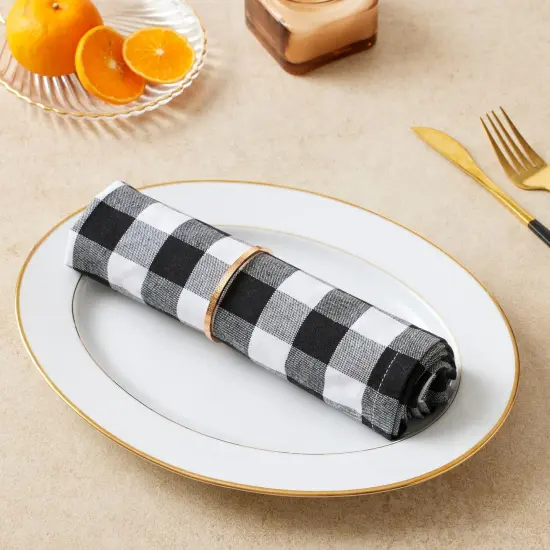 12 Pack Dinner Napkins, 18x18 Inches, Buffalo Plaid Gingham Check Cloth Napkins with Mitered Corners, 100% Cotton Hotel Quality Reusable, Washable (Black/White) {3}